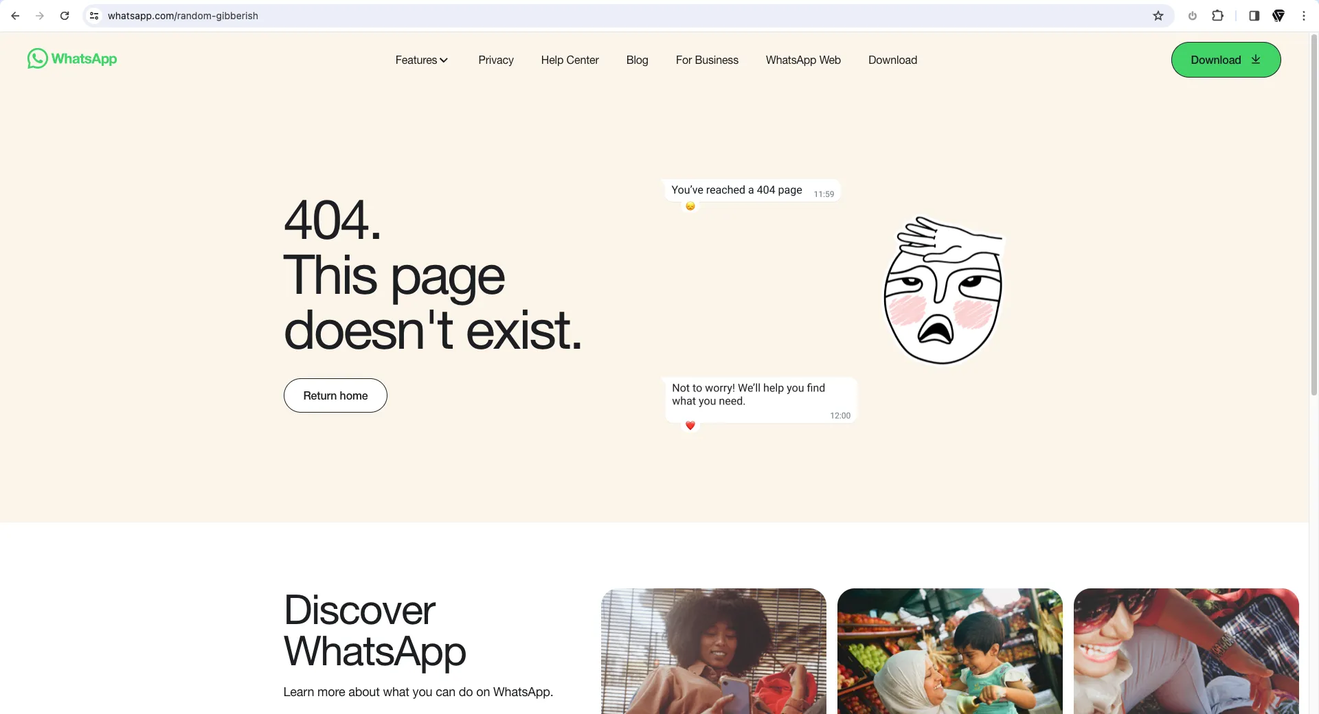 Whatsapp.com 404 Page